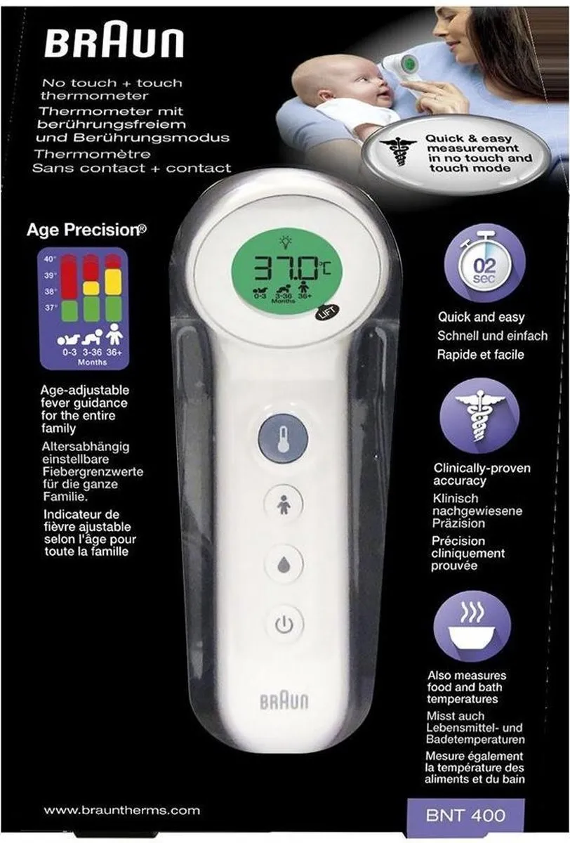 Braun 3-in-1 BNT400 No-Touch Koortsthermometer - Infrarood - Zwart