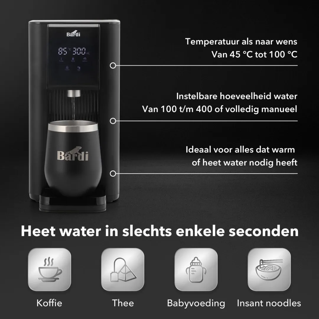 Bardi Heetwaterdispenser 2,6L - 6 Temperaturen - 2600W - Zwart