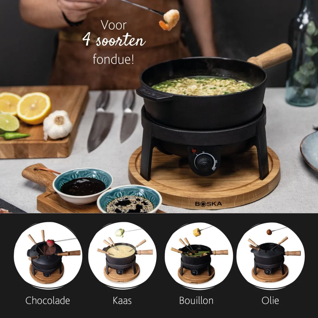 Boska Pro 853560 Elektrische Fondueset 1000W - 8 Personen - Zwart/Bruin