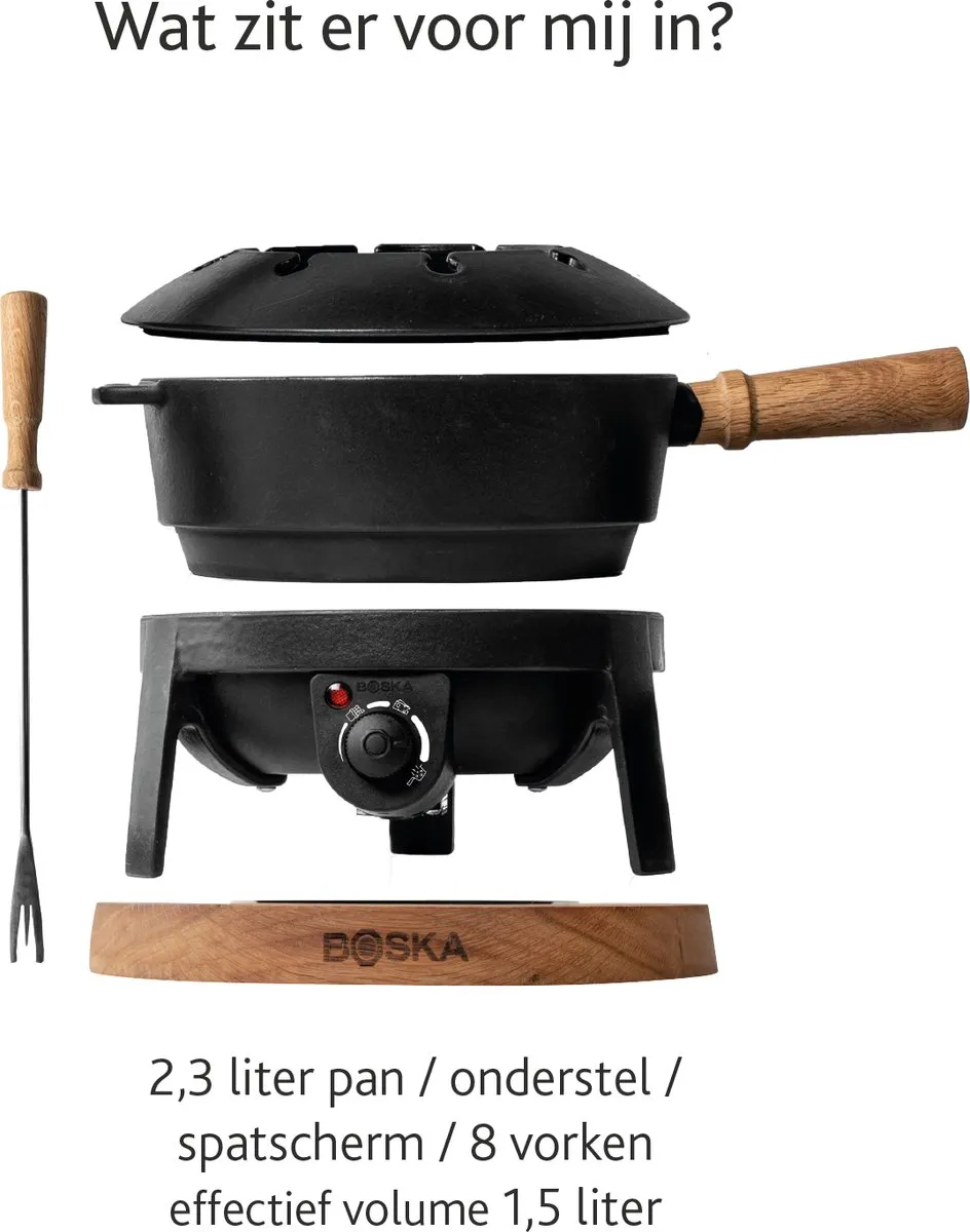 Boska Pro 853560 Elektrische Fondueset 1000W - 8 Personen - Zwart/Bruin