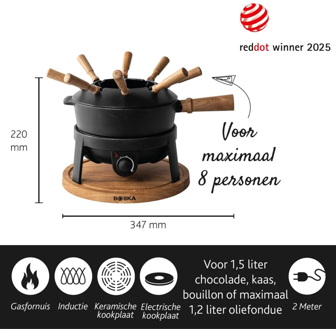 Boska Pro 853560 Elektrische Fondueset 1000W - 8 Personen - Zwart/Bruin