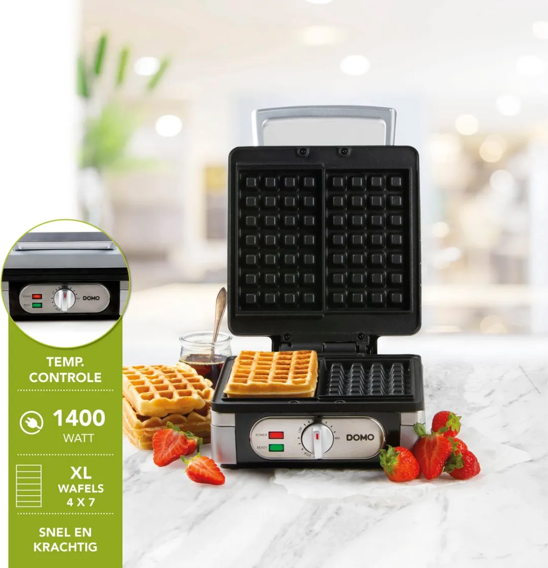 Domo DO9047W Wafelmaker - 1400W - 2 Platen - Zilver