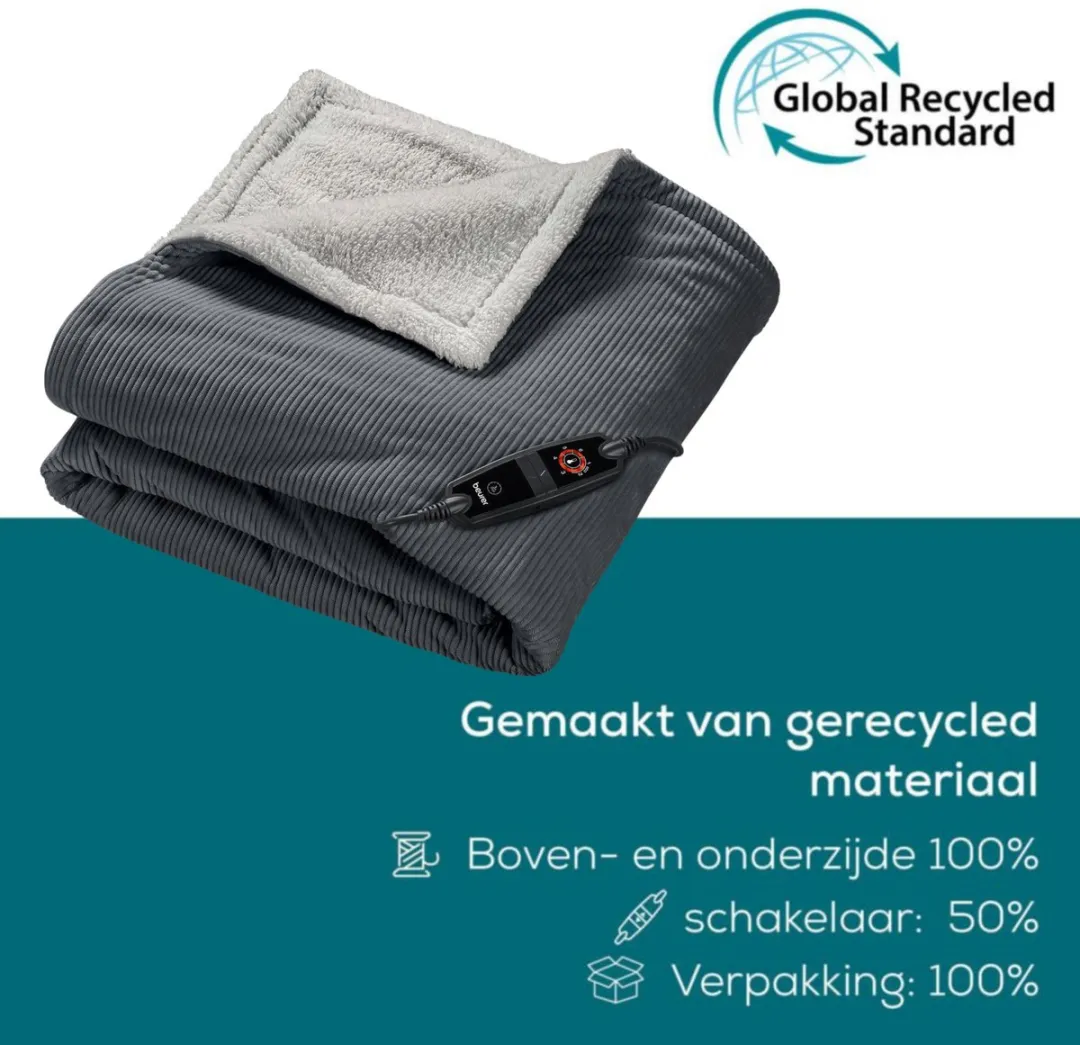 Beurer Premium Elektrische Deken 1 persoons 180x130cm - BSS - Grijs