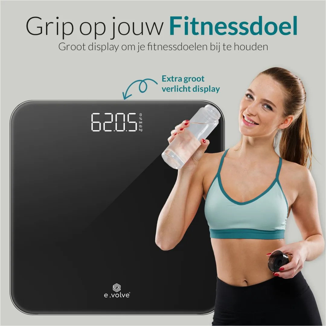 e.volve Personenweegschaal Digitaal 180kg - Zwart/Grijs