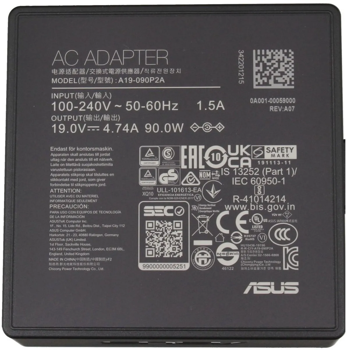 ASUS 90XB02BN-MPW000 Oplader 90W - Zwart
