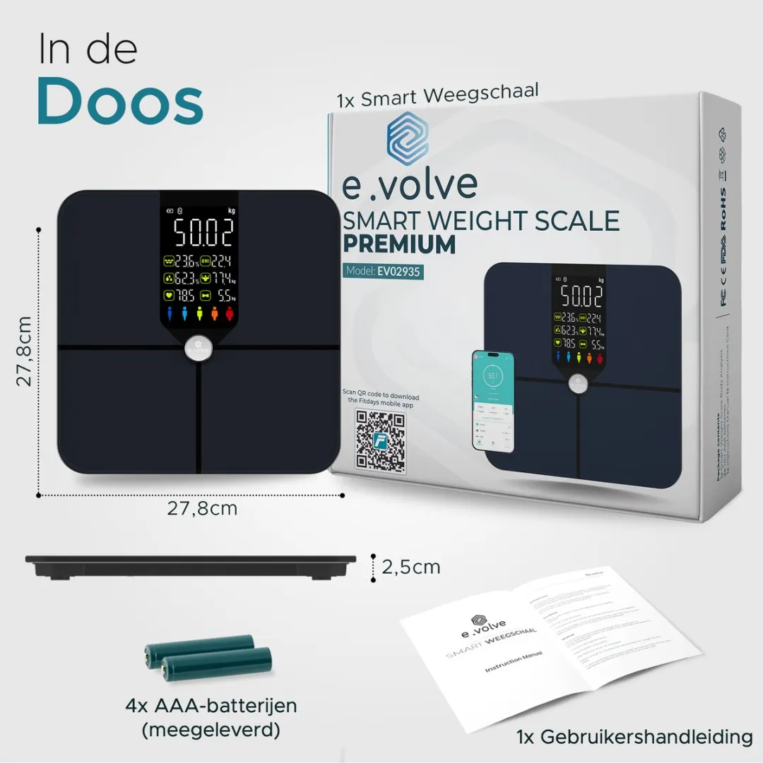 e.volve Personenweegschaal Digitaal - 24 Personen - 180kg - Zwart