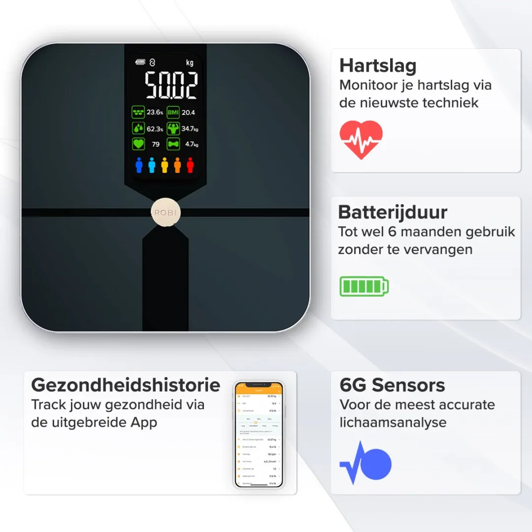 Robi S9 Personenweegschaal met Lichaamsanalyse - Zwart