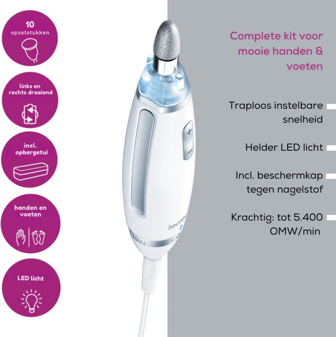 Beurer MP 62 Nagelvijl Set - 10 Opzetstukken - 5400 RPM - Wit - afbeelding 6 van 6