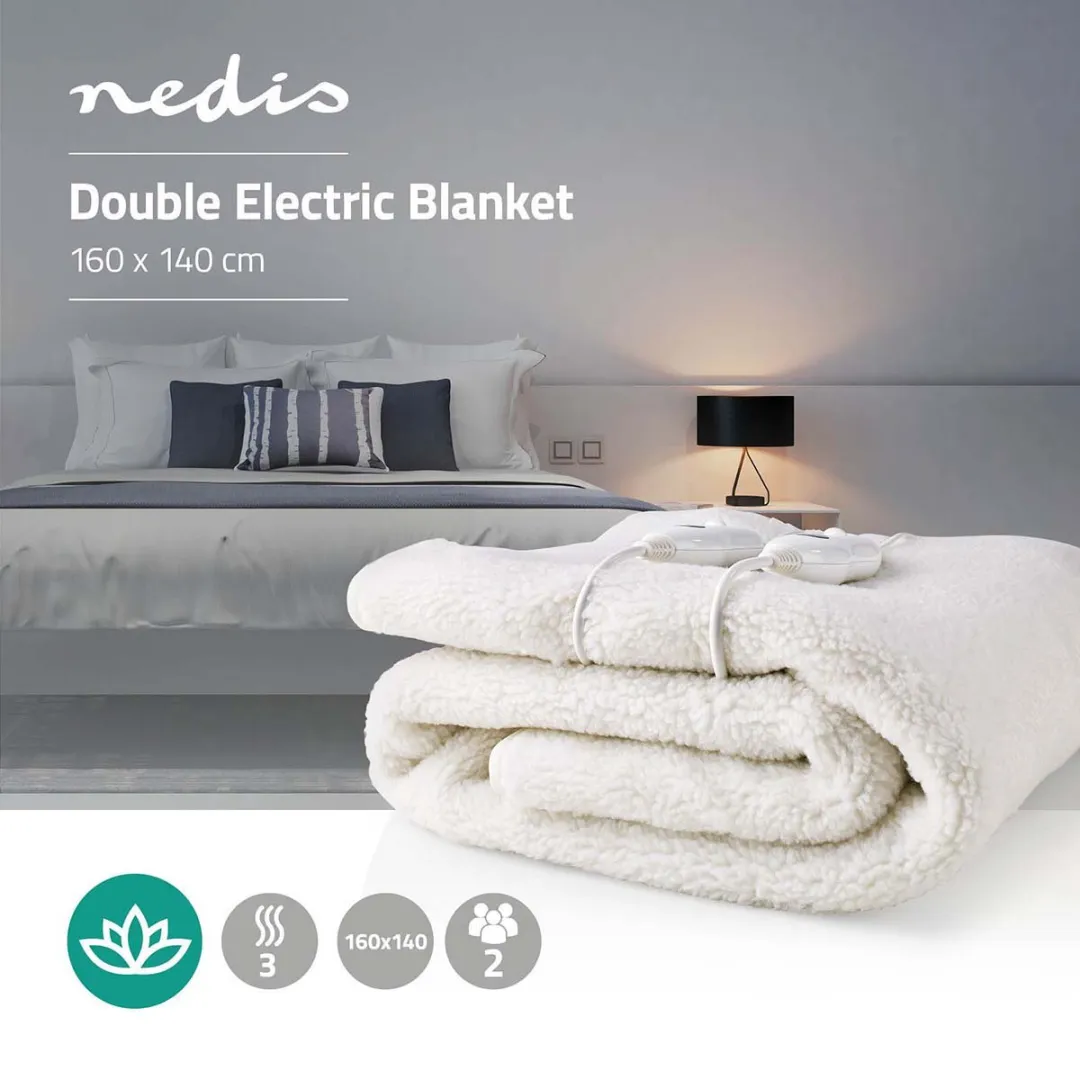 Nedis PEBL120CWT2 Elektrische Deken - 2 Personen 160x140cm - 3 Warmtestanden