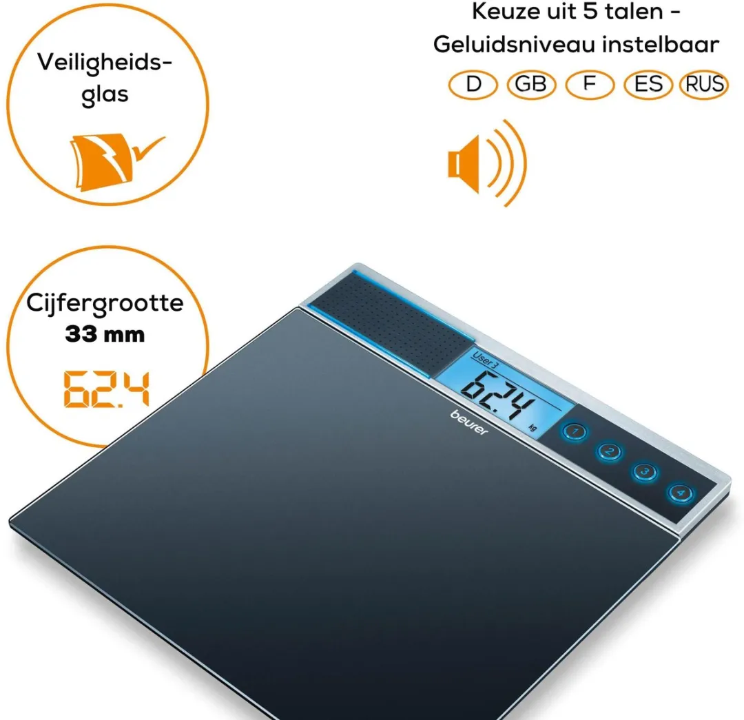 Beurer GS 39 Personenweegschaal - 4 Gebruikers - 150 kg - Zwart