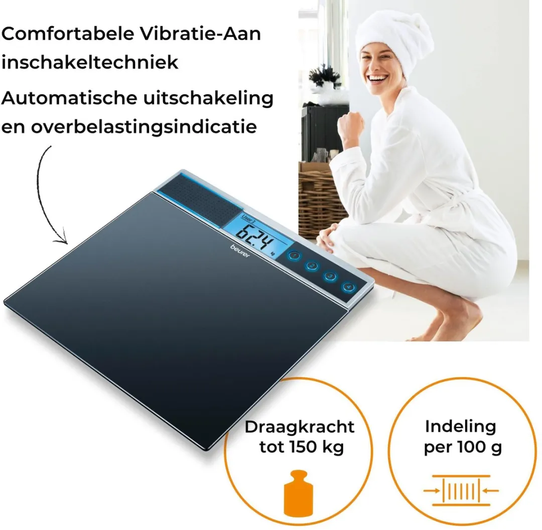 Beurer GS 39 Personenweegschaal - 4 Gebruikers - 150 kg - Zwart - afbeelding 6 van 6