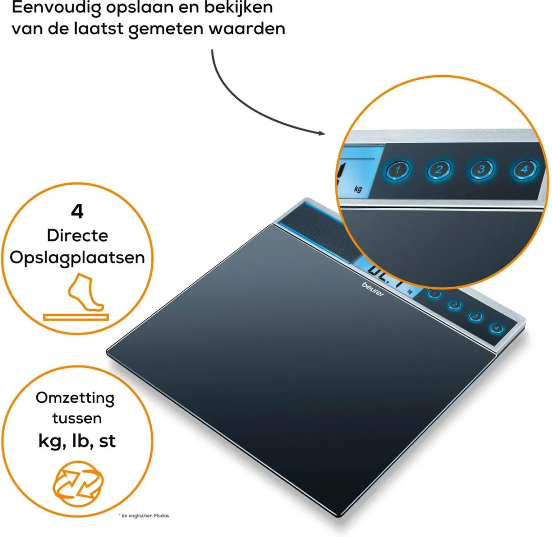 Beurer GS 39 Personenweegschaal - 4 Gebruikers - 150 kg - Zwart