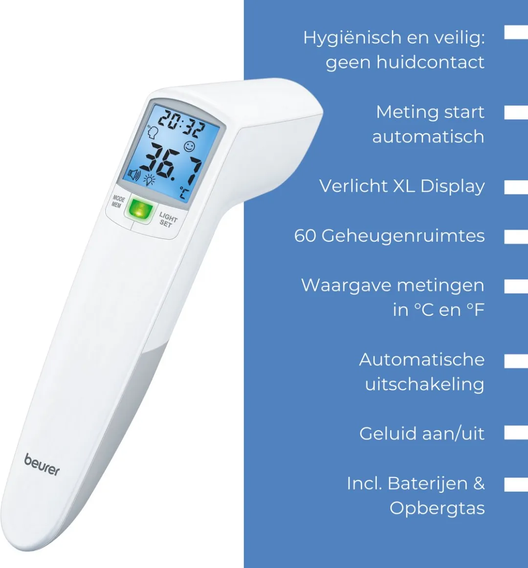 Beurer FT 100 Contactloze Koortsthermometer - 60 Geheugenplaatsen - Wit