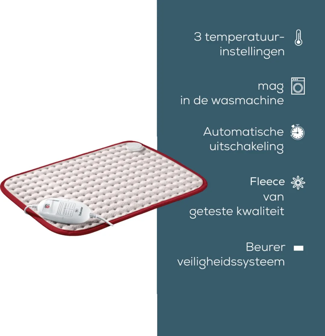 Beurer HK 123 XXL Elektrisch Warmtekussen - 44x33cm - 6 Warmtestanden - Wit/Rood - afbeelding 6 van 6