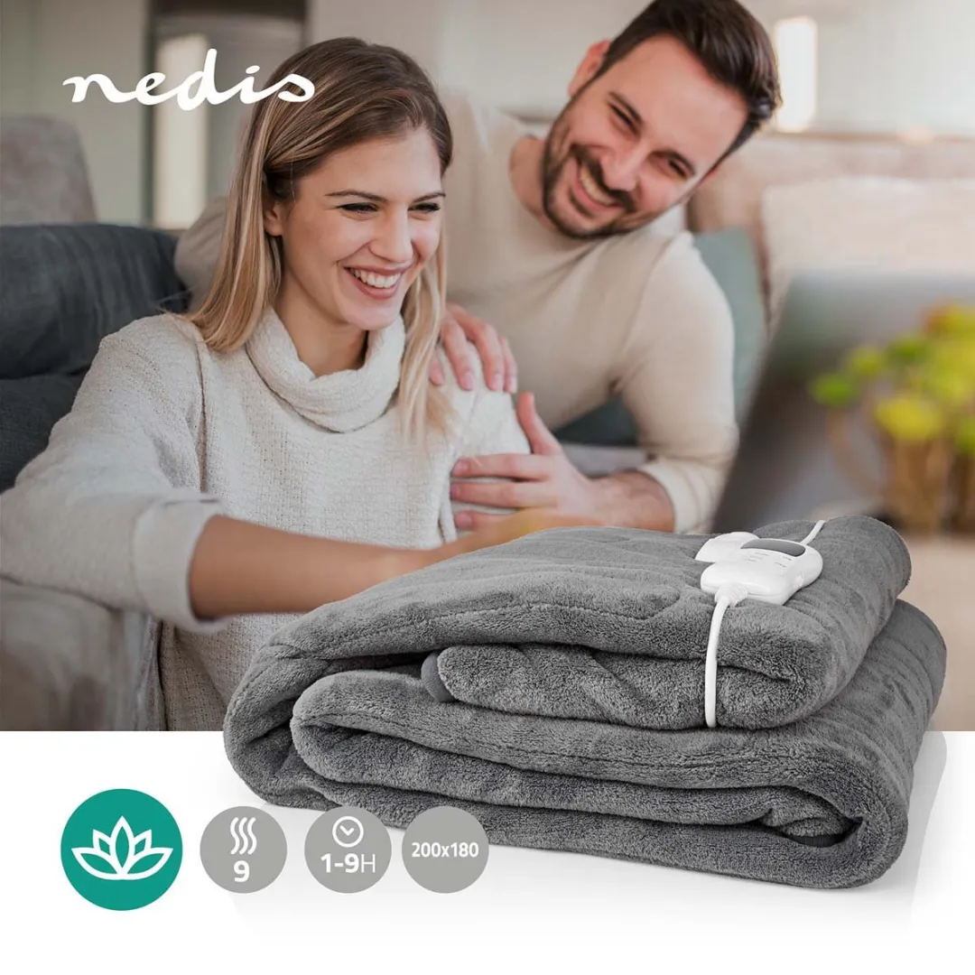 Nedis PEBL150CGY Elektrische Deken - 1 Persoon 200x180cm - Grijs