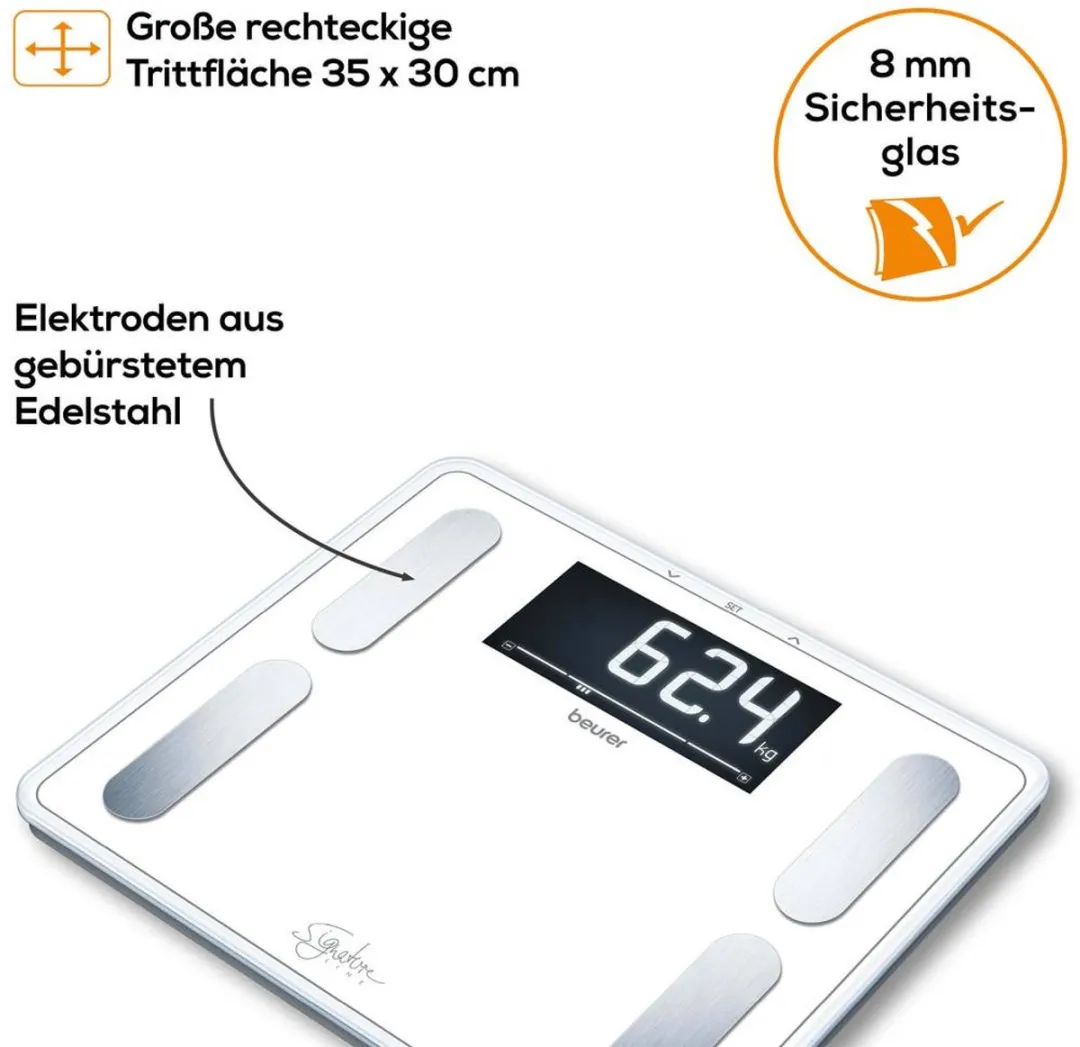 Beurer BF 410 SignatureLine Personenweegschaal - Wit - 200 kg - 10 Gebruikers
