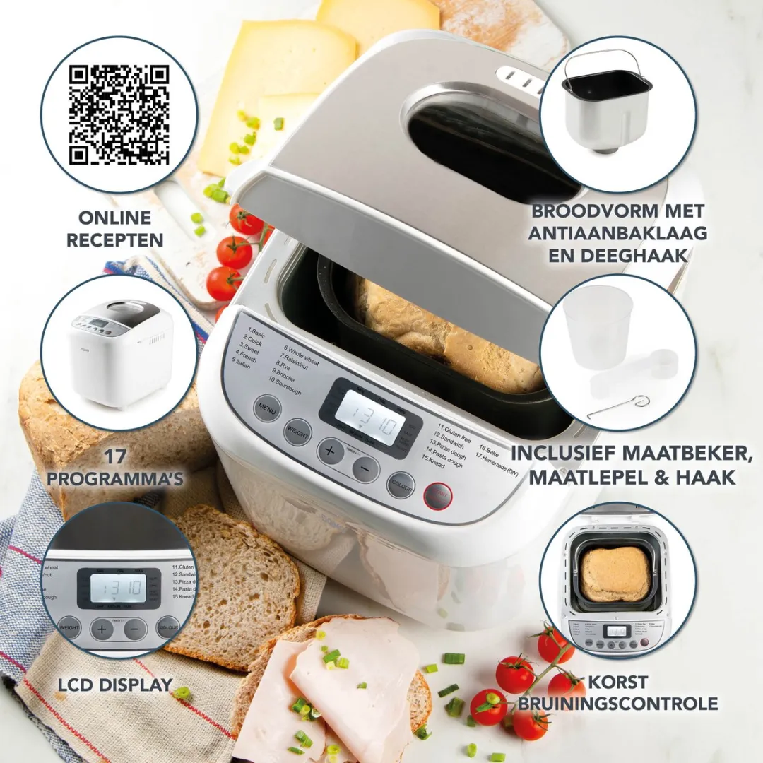 Domo B3977 Broodbakmachine - 17 Programma's - 500-750g - Wit