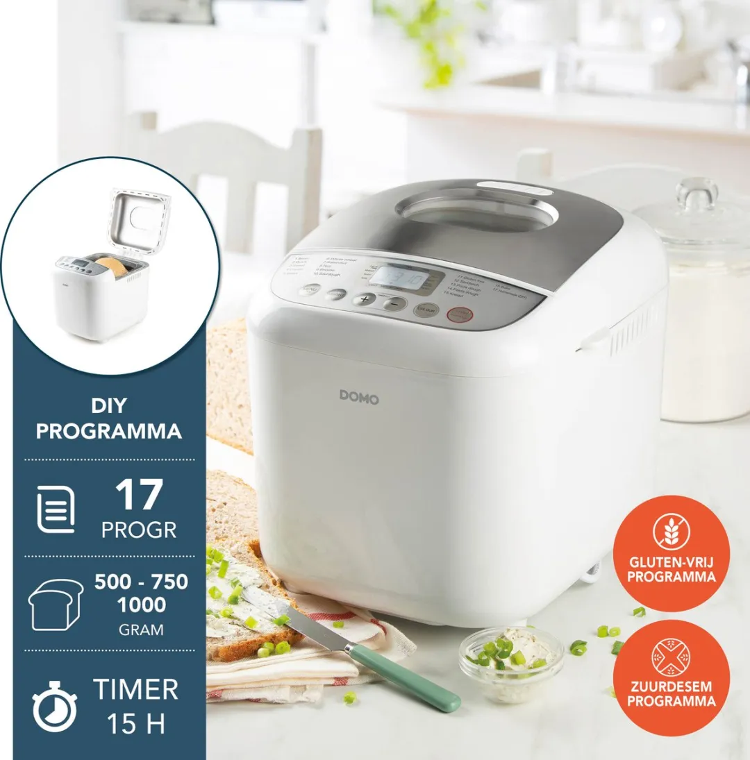 Domo B3977 Broodbakmachine - 17 Programma's - 500-750g - Wit
