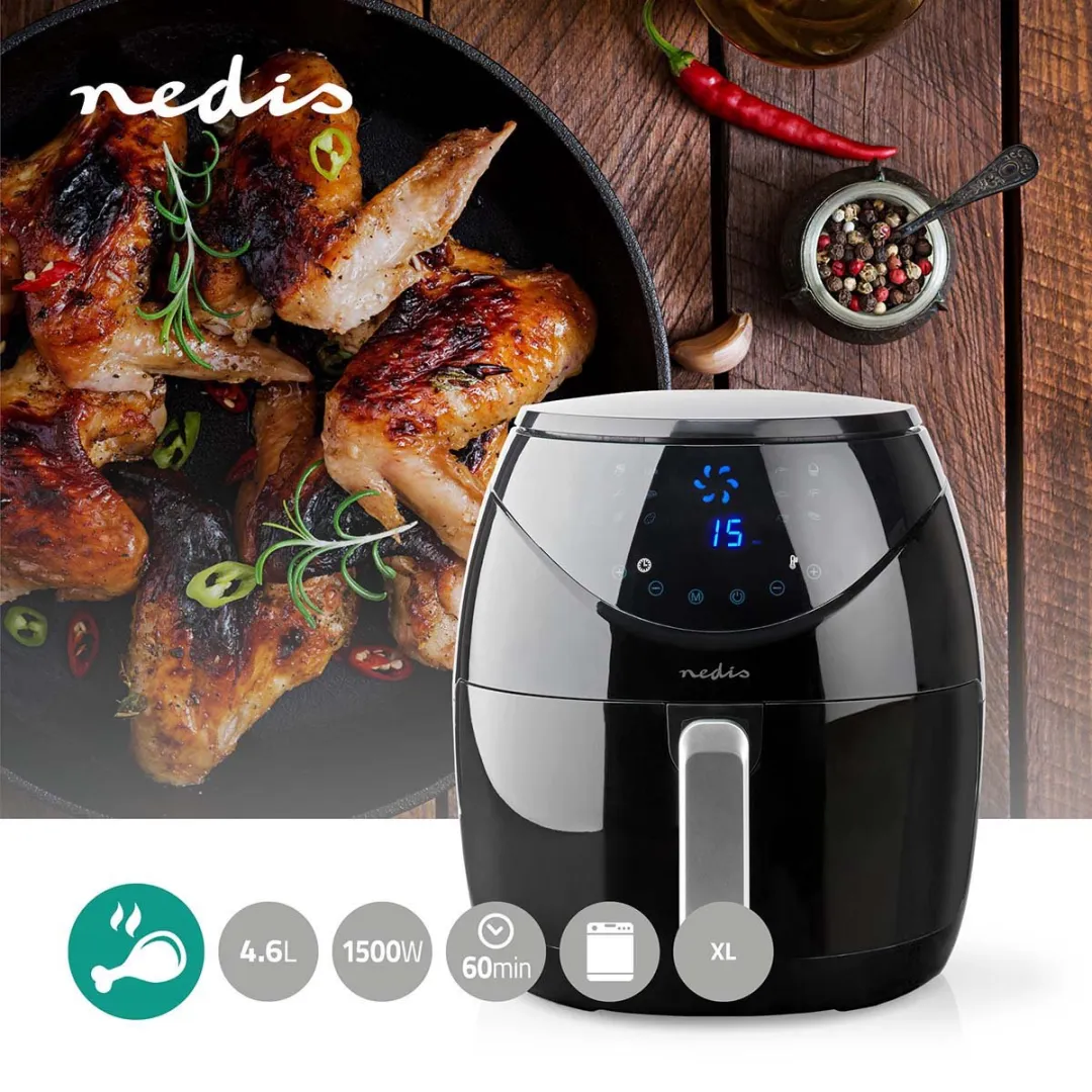 Nedis Heteluchtfriteuse 4.6L - 1500W - Digitaal - Zwart