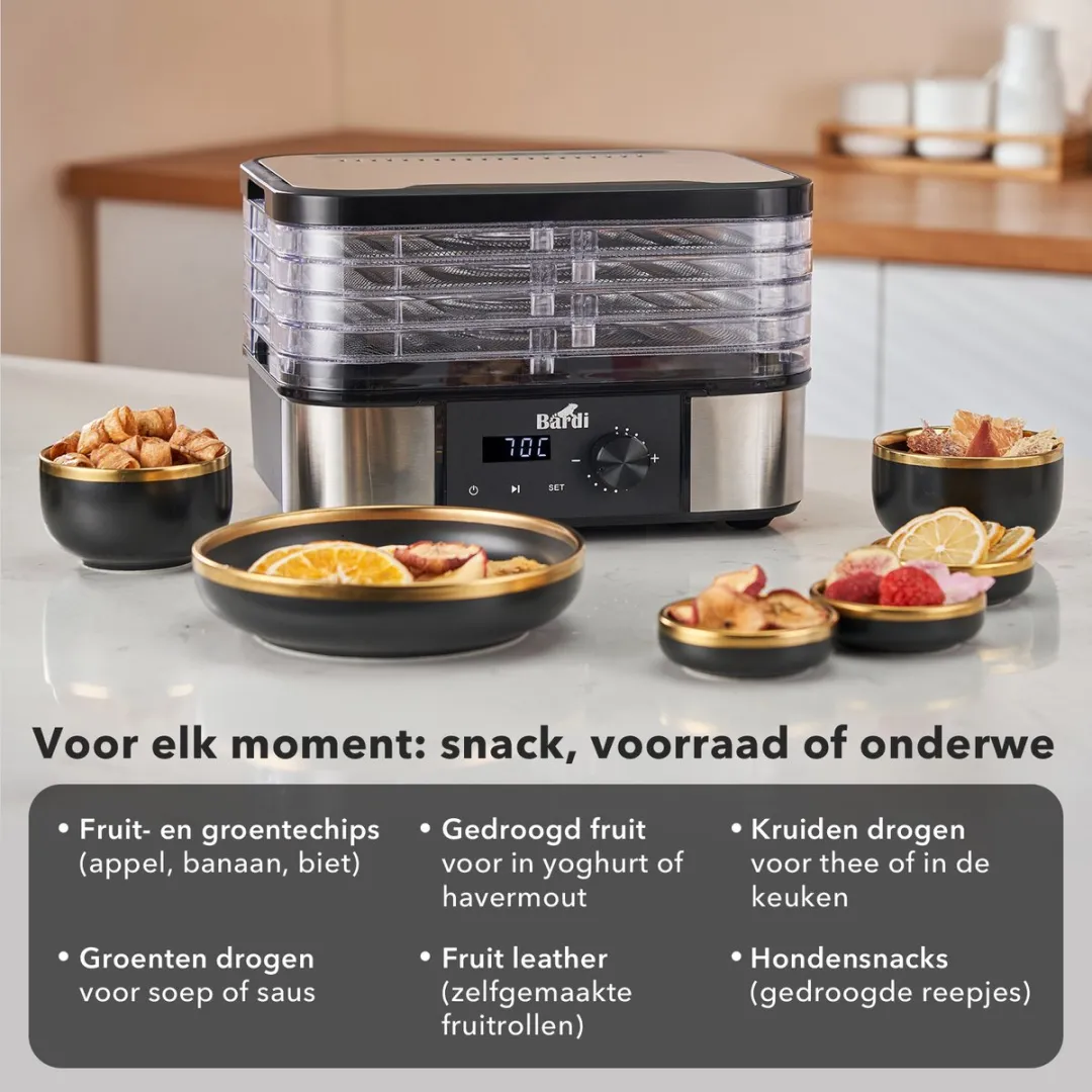 Bardi Professionele Voedseldroger 50124 - 350W - 5 Laags - Zwart/RVS