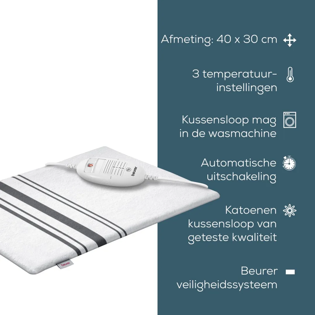 Beurer HK 25 Elektrisch Warmtekussen 40x30cm - 6 Warmtestanden - Wit-Zwart - afbeelding 6 van 6