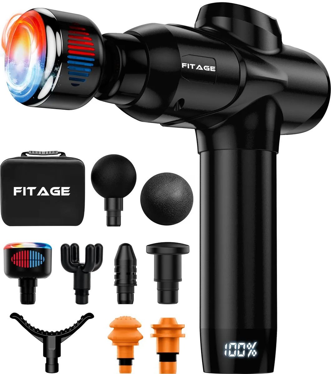 FITAGE Infrarood Massage Gun Professioneel - Warm & Koud Massage Apparaat - Massageapparaat Massagegun - Massage Pistool - Zwart