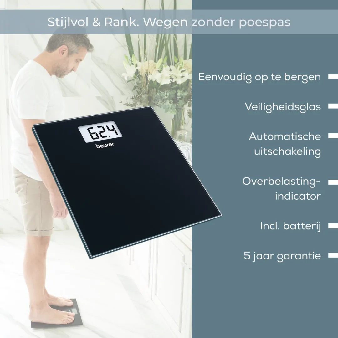 Beurer GS 10 Personenweegschaal - 180 kg - Zwart - afbeelding 6 van 6