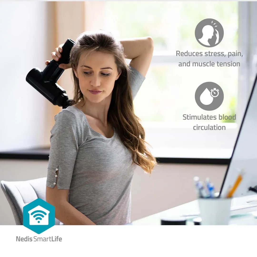 Nedis SmartLife BTHMSG10GY Mini Massagepistool - 4 Koppen - Donkergrijs - afbeelding 6 van 6