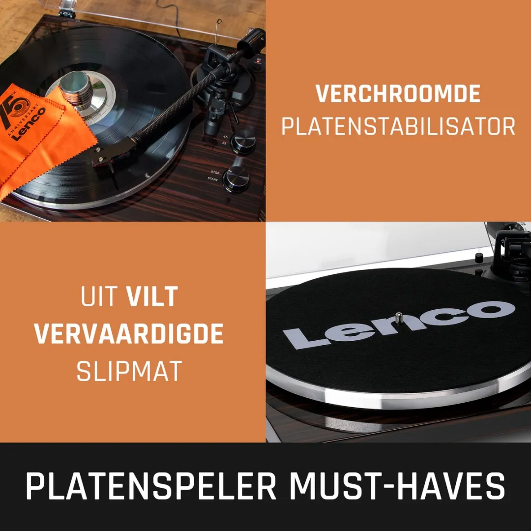 Lenco LBT-345WA Platenspeler Bundel - Walnoot + Cleaning Kit