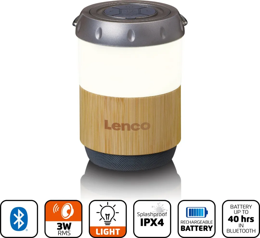 Lenco BTL-030BA Lantaarn met Bluetooth Speaker - Wit-Bamboe