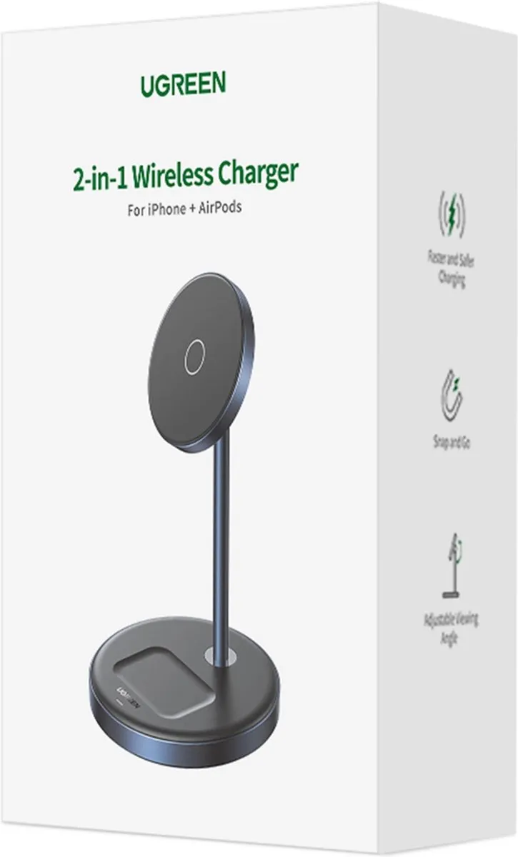 Ugreen CD317 MagSafe/Qi 2-in-1 Laadstation - Zwart - afbeelding 6 van 6