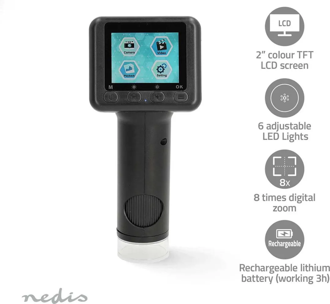 Nedis MCAM2424BK Microscoopcamera 48MP - 8x Zoom - 2" Scherm - Zwart