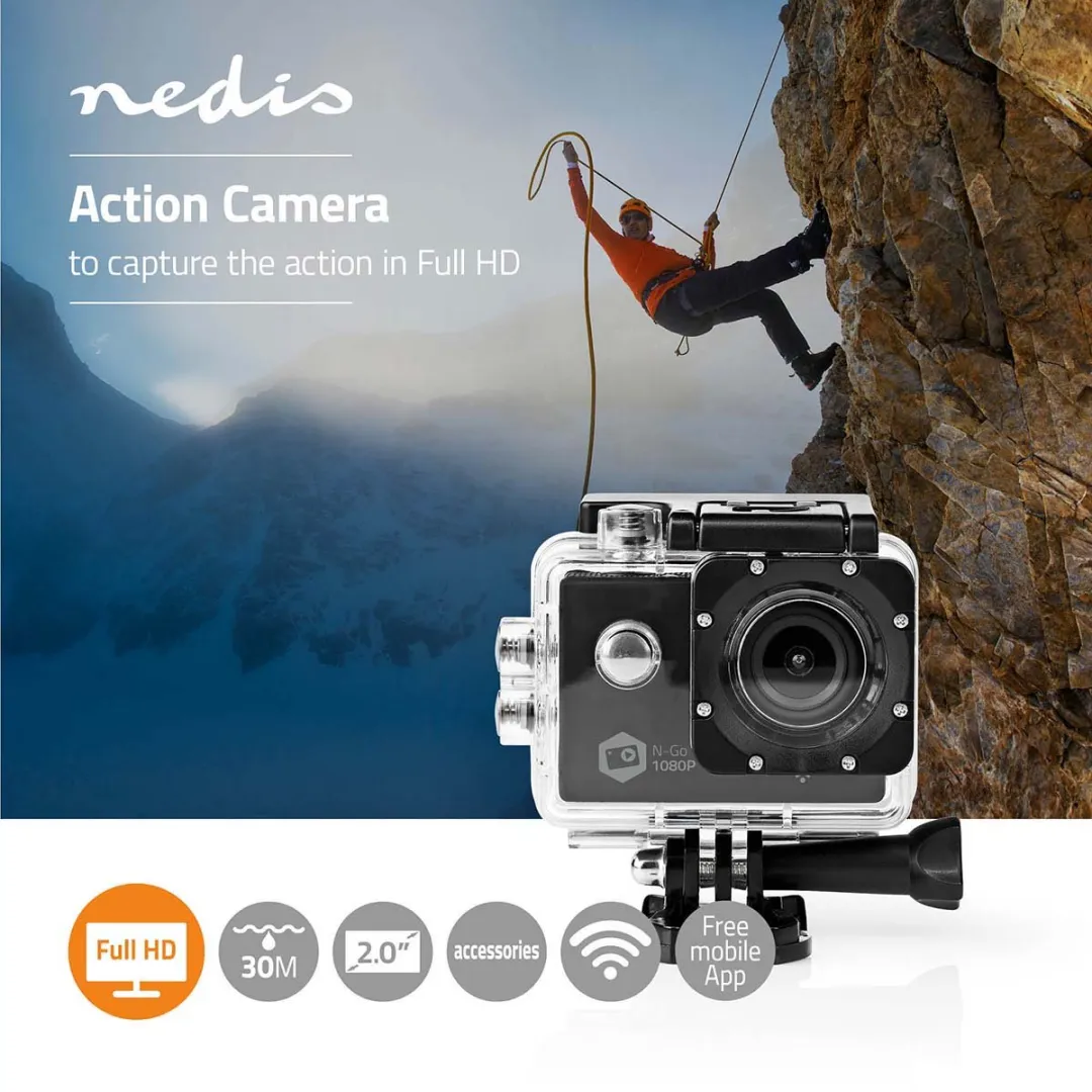 Nedis ACAM21BK Action Camera 12MP - 1080p30 - Waterdicht - Zwart