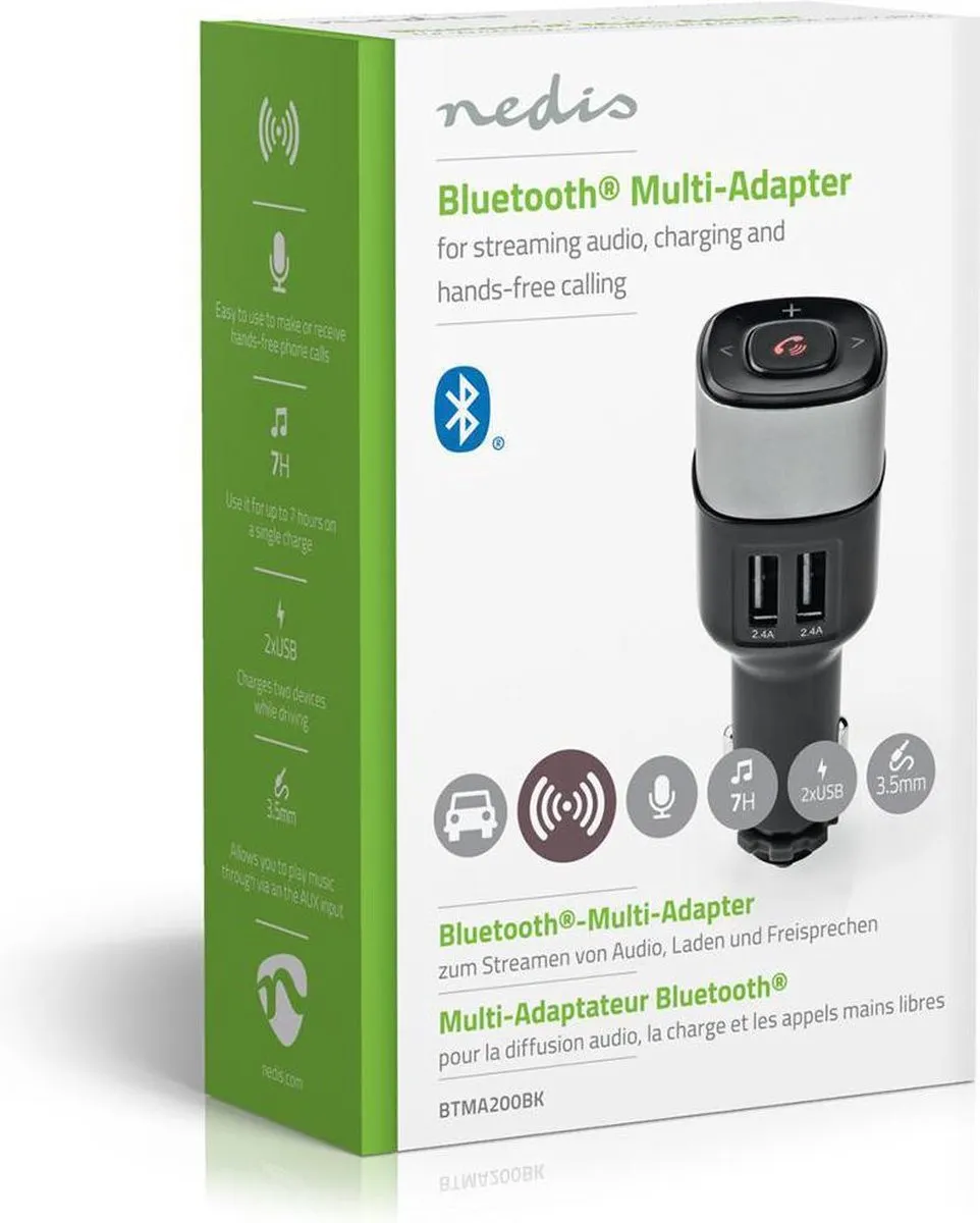 Nedis BTMA200BK Bluetooth Multi-Adapter - 7 uur - Grijs/Zwart