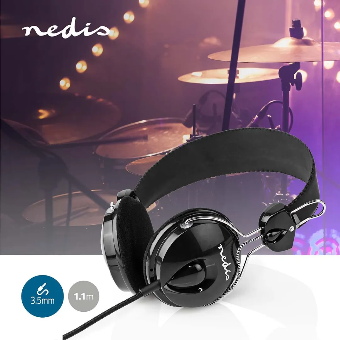 Nedis HPWD1104BK On-Ear Koptelefoon 1.1m - Zwart