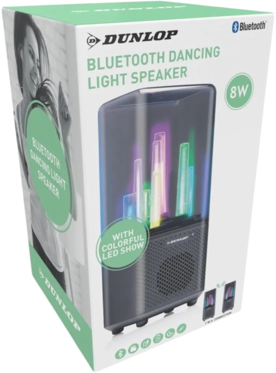 Dunlop Bluetooth Speaker met Licht 8W - 1200mAh - Zwart