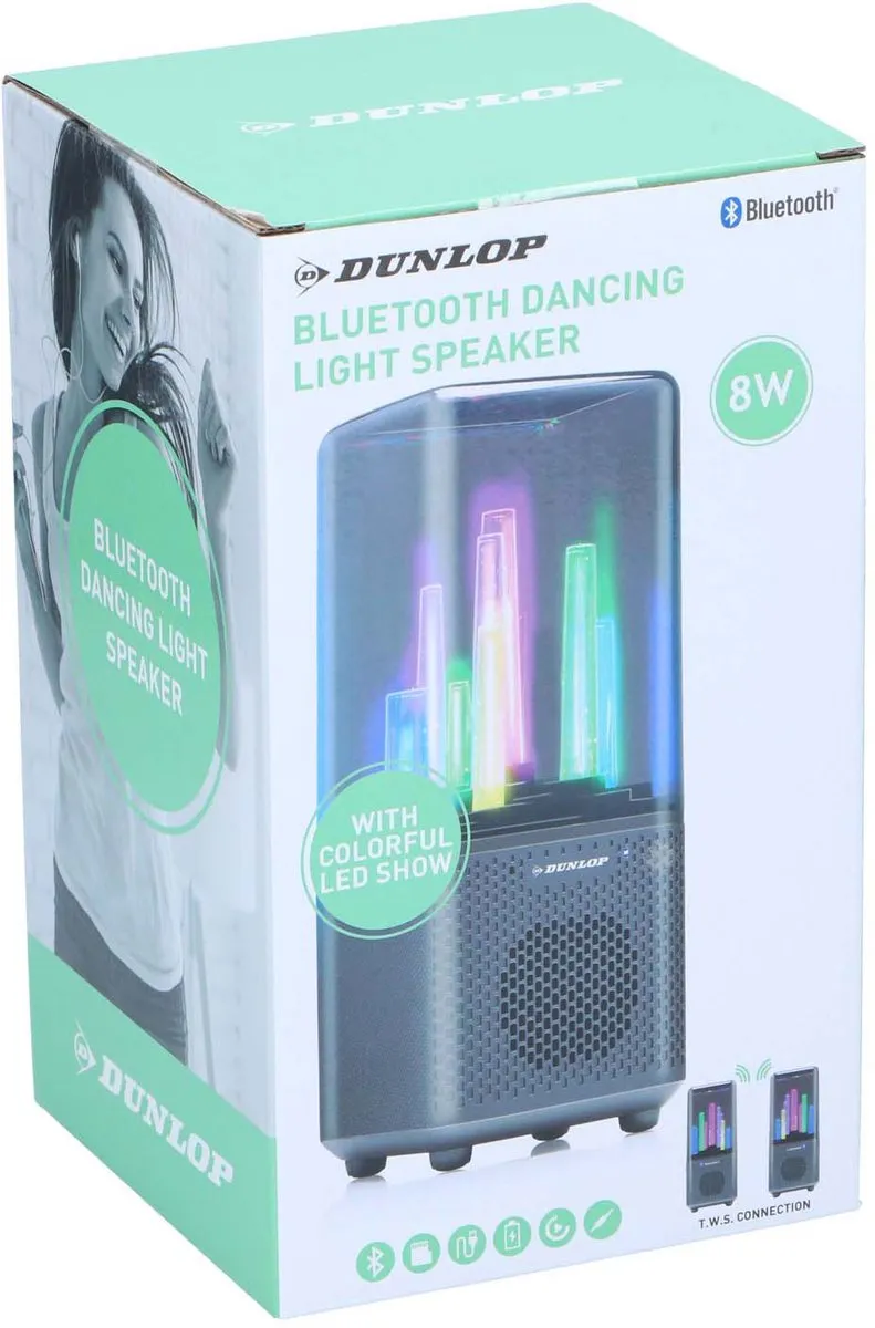 Dunlop Bluetooth Speaker met Licht 8W - 1200mAh - Zwart