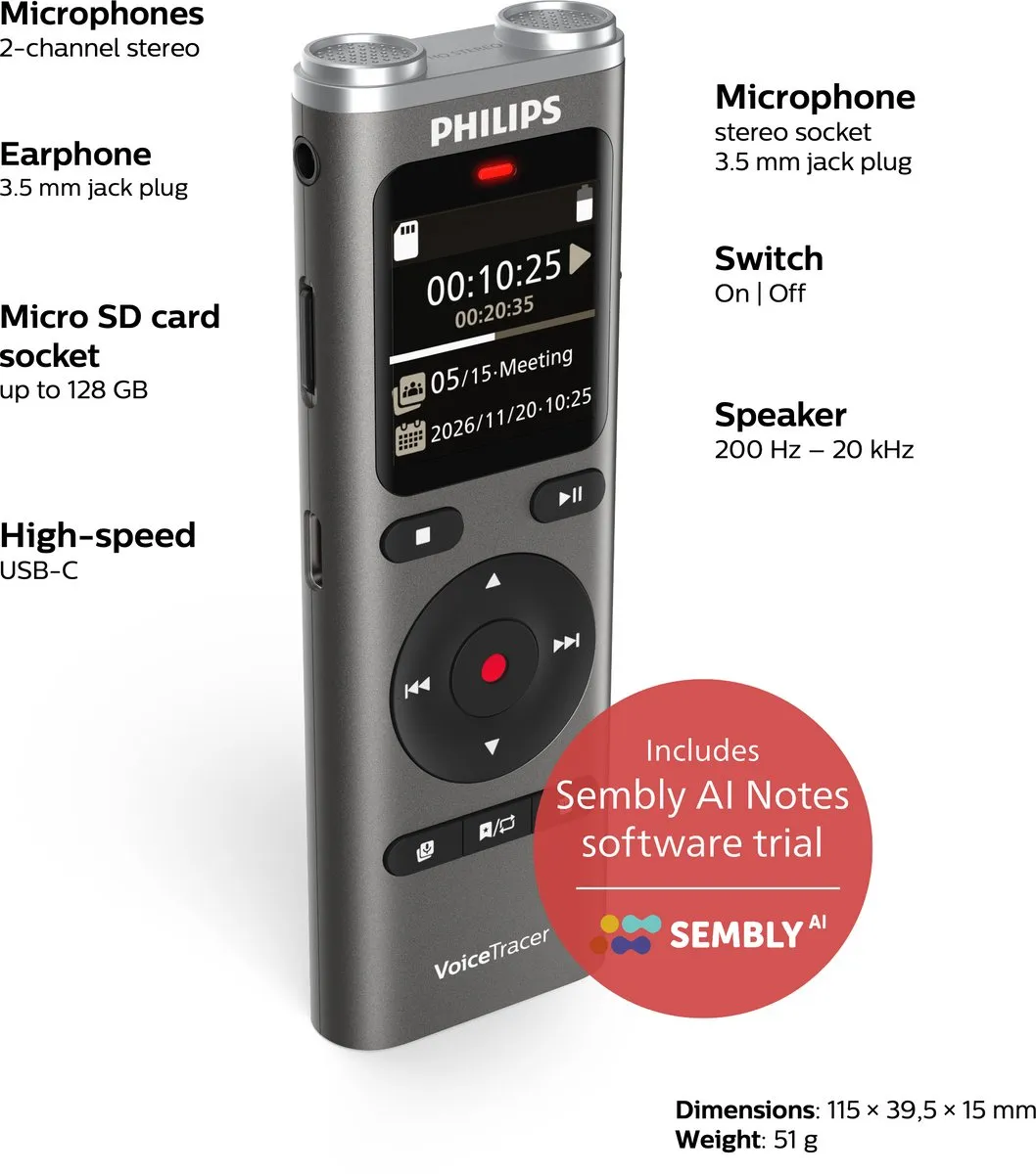 Philips DVT2075 Audio Recorder - 8GB - Antraciet - afbeelding 6 van 6