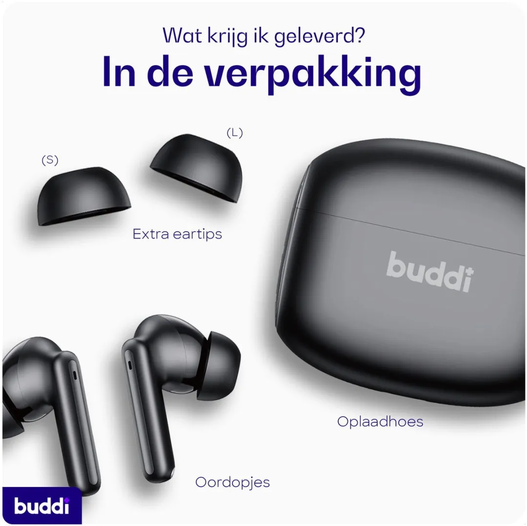 Buddi Pulse BPTWS0001 Draadloze Oordopjes - ANC + ENC - Zwart