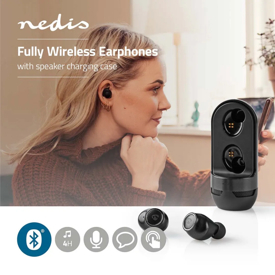 Nedis HPBT6050BK Volledig Draadloze Oordopjes - Zwart