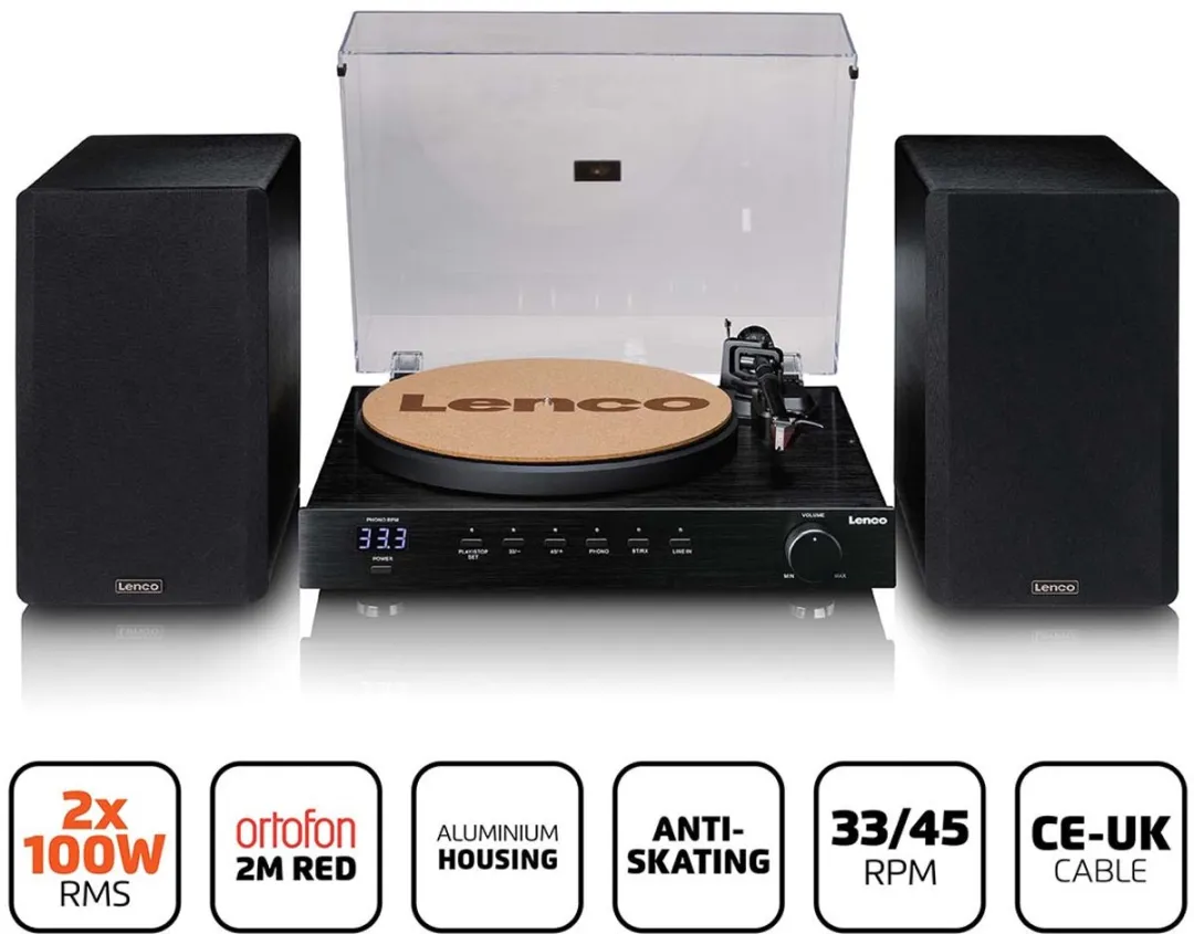 Lenco LS-700BK Platenspeler - Ortofon 2M Red - Bluetooth 5.2 - 2x100W