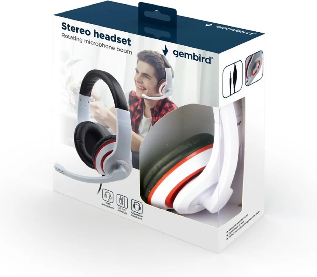 Gembird MHS-03-WTRDBK Stereo Headset met Microfoon - Wit