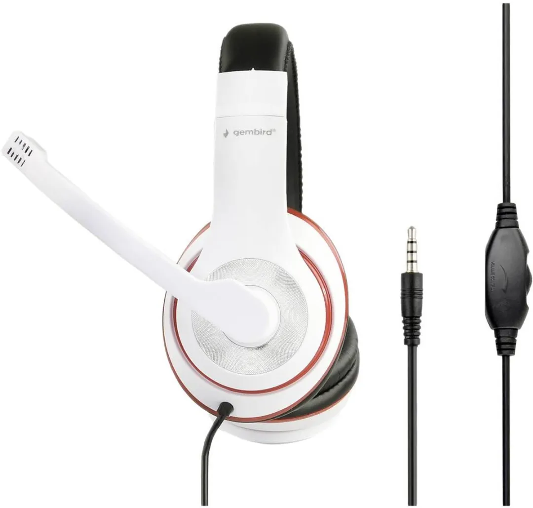 Gembird MHS-03-WTRDBK Stereo Headset met Microfoon - Wit