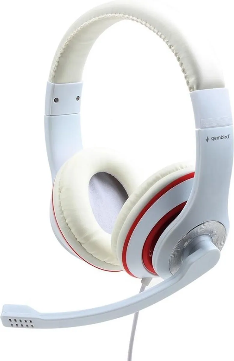 Gembird MHS-03-WTRDBK Stereo Headset met Microfoon - Wit - afbeelding 6 van 6