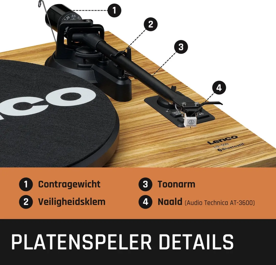 Lenco LS-500OK Platenspeler Bundel - Walnoot + Cleaning Kit