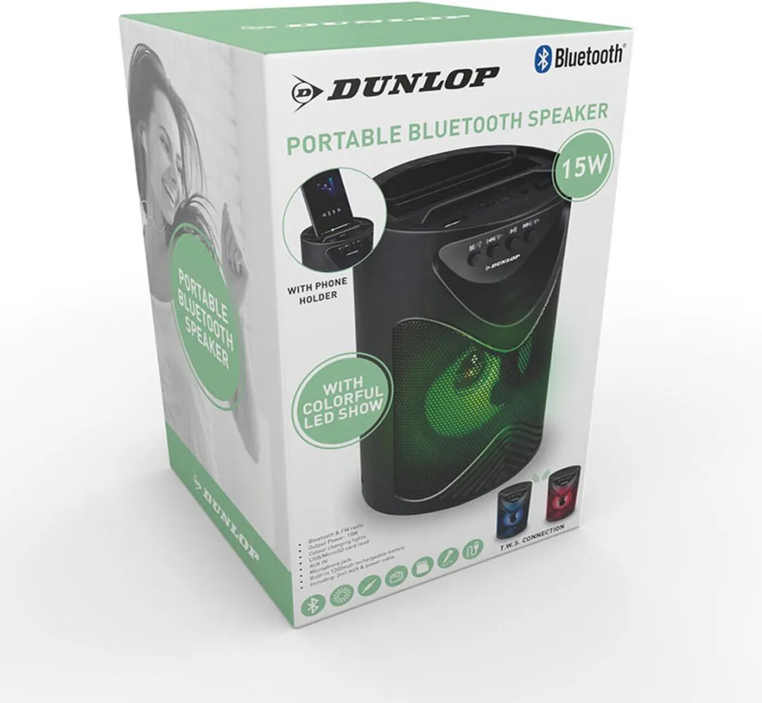 Dunlop TWS Draadloze Bluetooth Speaker 15W - Zwart