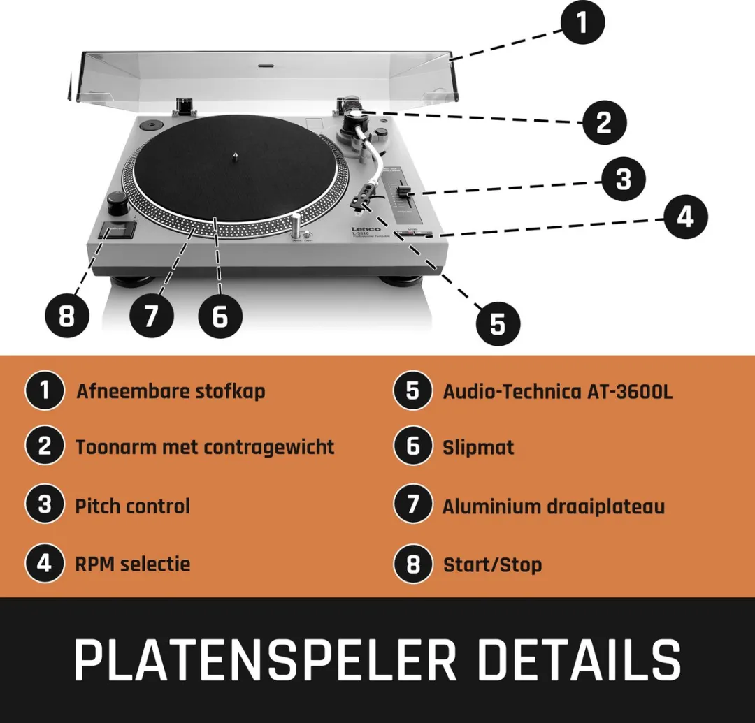 Lenco L-3810GY Platenspeler - Grijs - afbeelding 6 van 6