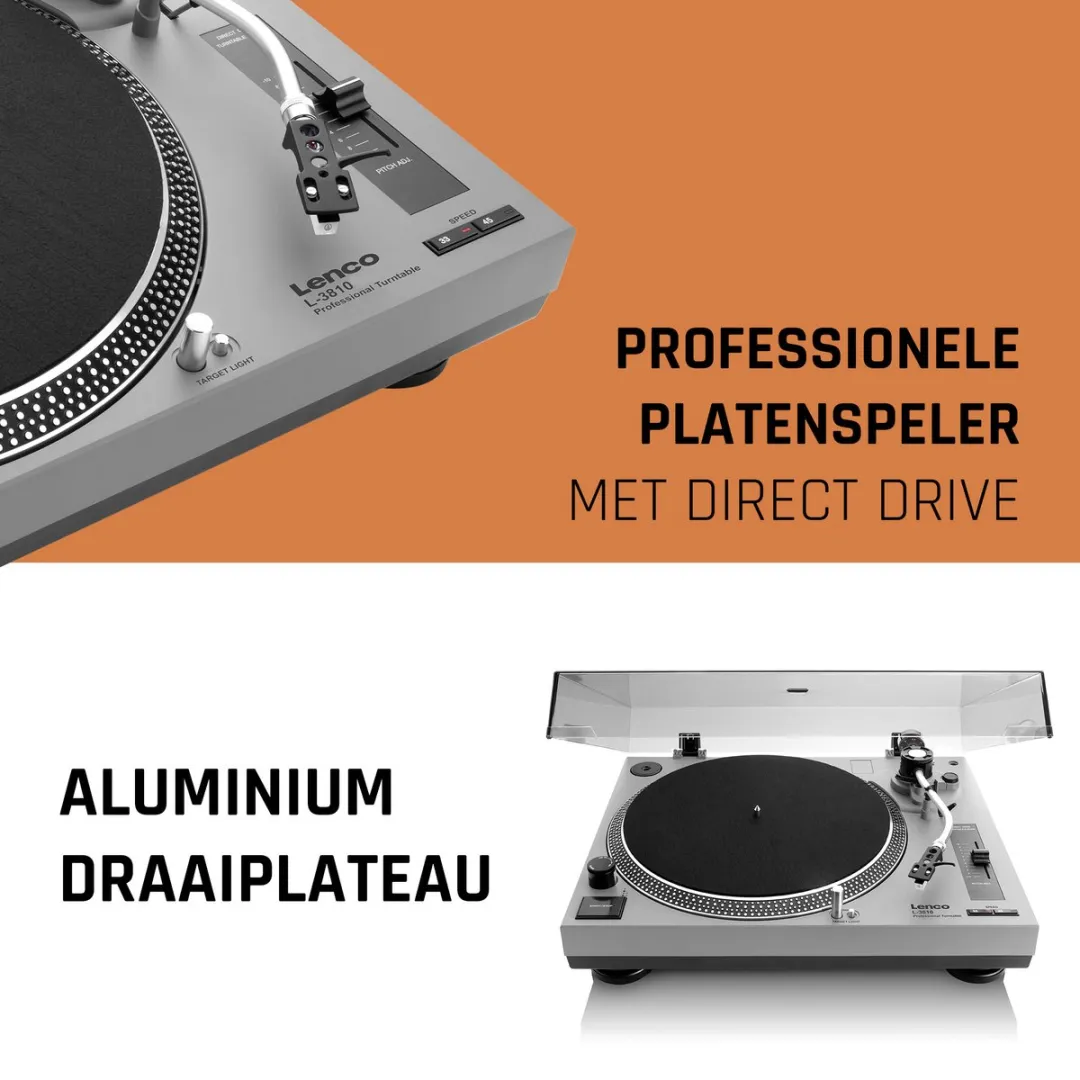 Lenco Platenspeler - Direct drive - USB naar PC encoding - L-3810GY - Grijs