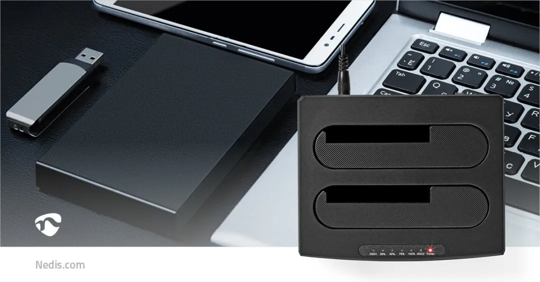 Nedis HDDUDB3210BK Dual-Bay Docking Station - 2x 2.5/3.5" HDD/SSD - Zwart