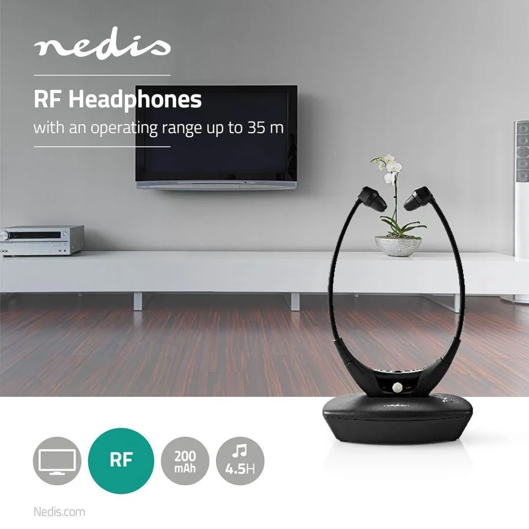 Nedis HPRF010BK Draadloze TV-Koptelefoon - RF 868 MHz - Zwart
